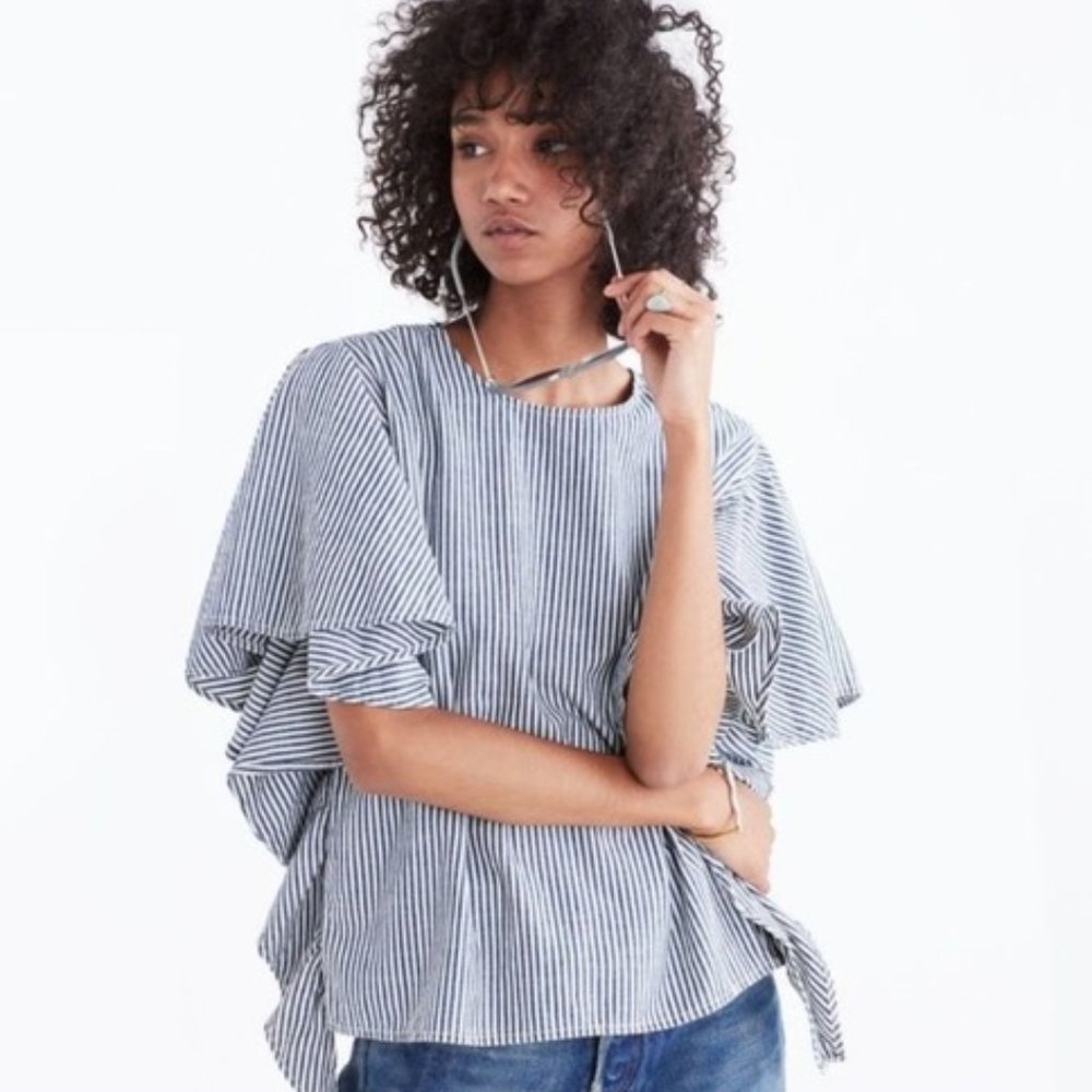 Madewell indigo stripe butterfly short sleeve top XS